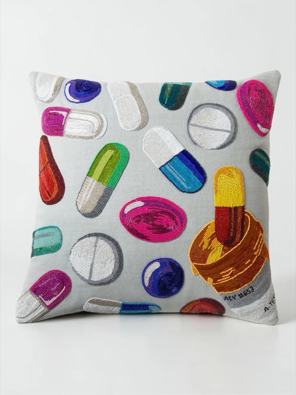 Jonathan Adler Happy Pills Beaded Throw Pillow 20” Like New - Rare
